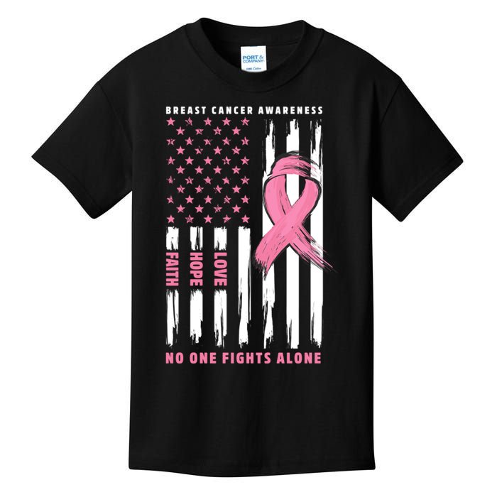 Cool American Flag Breast Cancer Awareness Kids T-Shirt