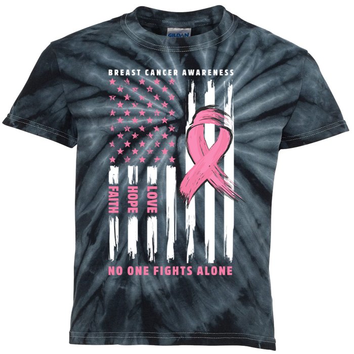 Cool American Flag Breast Cancer Awareness Kids Tie-Dye T-Shirt