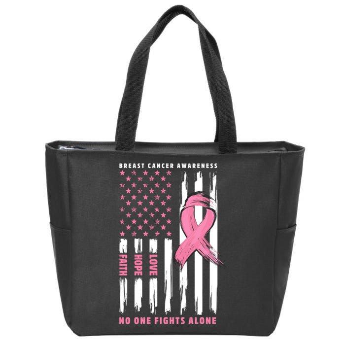 Cool American Flag Breast Cancer Awareness Zip Tote Bag