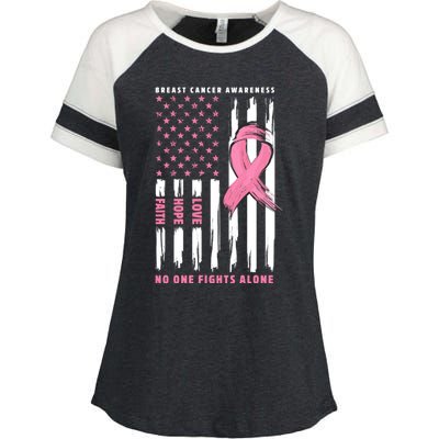 Cool American Flag Breast Cancer Awareness Enza Ladies Jersey Colorblock Tee