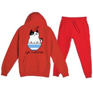 Cute And Funny Russian Language Cat In Soup Bowl Premium Hooded Sweatsuit Set