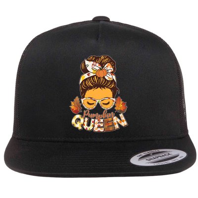 Cute Autumn Fall Pumpkin Queen Flat Bill Trucker Hat