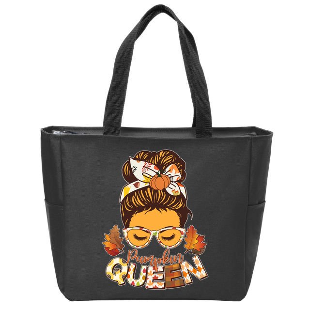 Cute Autumn Fall Pumpkin Queen Zip Tote Bag