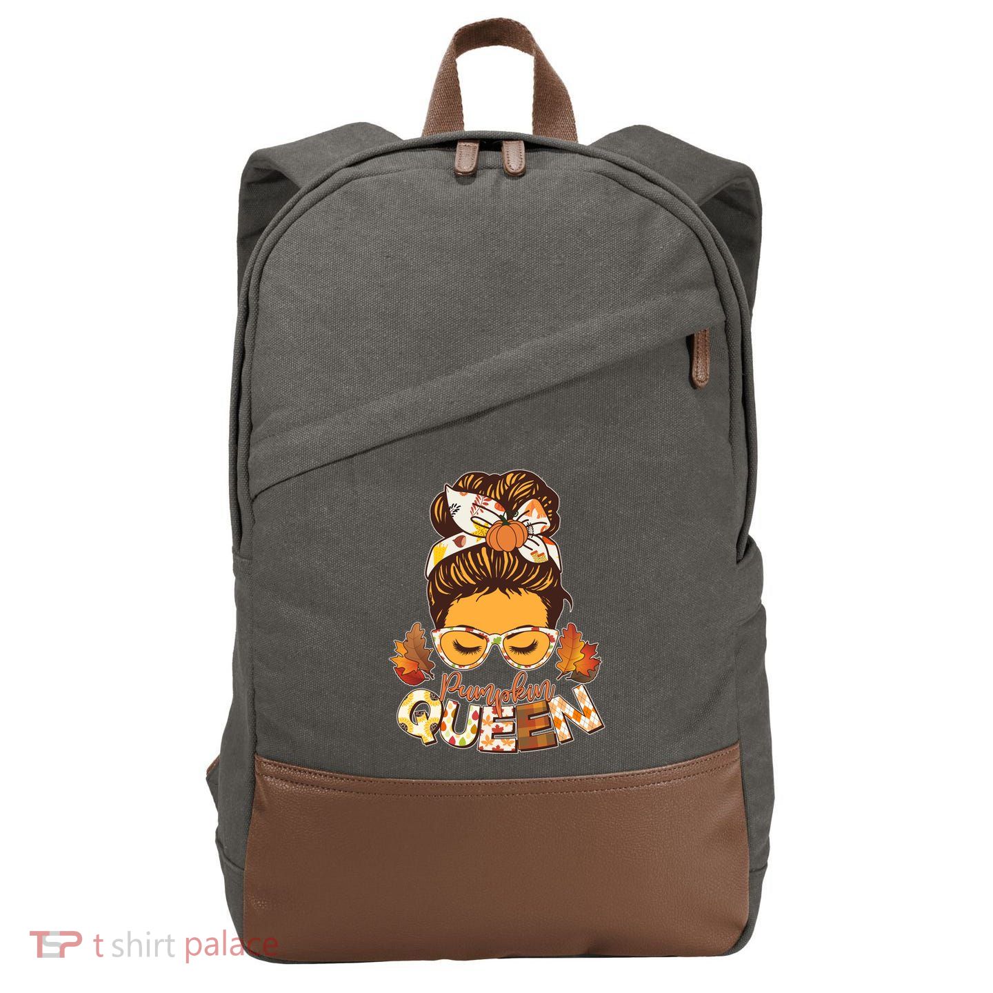 Cute Autumn Fall Pumpkin Queen Cotton Canvas Backpack