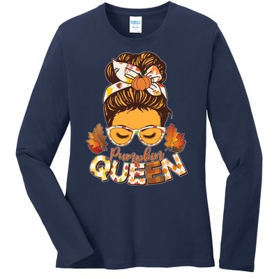 Cute Autumn Fall Pumpkin Queen Ladies Long Sleeve Shirt