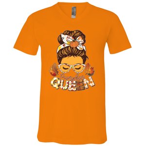 Cute Autumn Fall Pumpkin Queen V-Neck T-Shirt