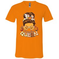 Cute Autumn Fall Pumpkin Queen V-Neck T-Shirt