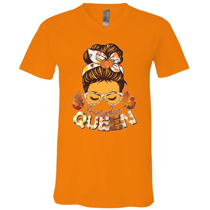 Cute Autumn Fall Pumpkin Queen V-Neck T-Shirt