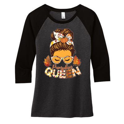 Cute Autumn Fall Pumpkin Queen Women's Tri-Blend 3/4-Sleeve Raglan Shirt