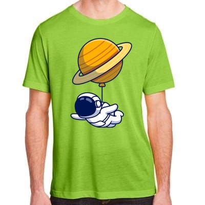 Cute Astronaut Floating On With Saturn Balloon Adult ChromaSoft Performance T-Shirt