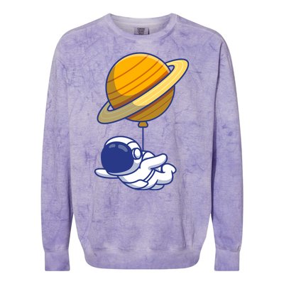 Cute Astronaut Floating On With Saturn Balloon Colorblast Crewneck Sweatshirt