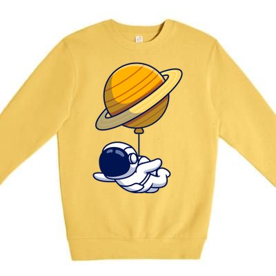 Cute Astronaut Floating On With Saturn Balloon Premium Crewneck Sweatshirt