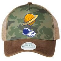 Cute Astronaut Floating On With Saturn Balloon Legacy Tie Dye Trucker Hat