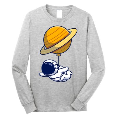 Cute Astronaut Floating On With Saturn Balloon Long Sleeve Shirt