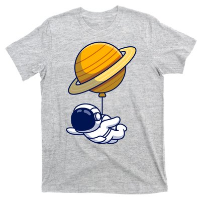 Cute Astronaut Floating On With Saturn Balloon T-Shirt