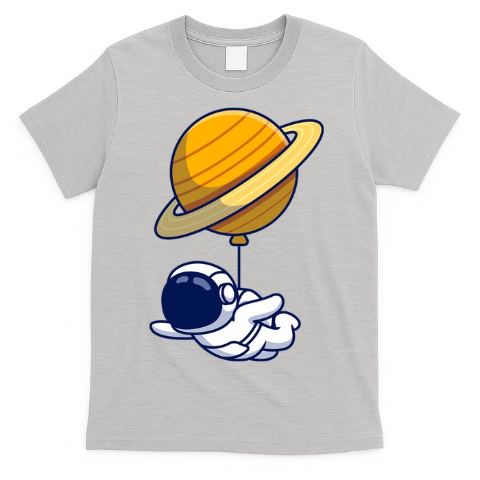 Cute Astronaut Floating On With Saturn Balloon T-Shirt
