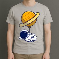 Cute Astronaut Floating On With Saturn Balloon T-Shirt