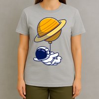 Cute Astronaut Floating On With Saturn Balloon T-Shirt
