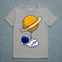 Cute Astronaut Floating On With Saturn Balloon T-Shirt