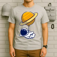 Cute Astronaut Floating On With Saturn Balloon T-Shirt