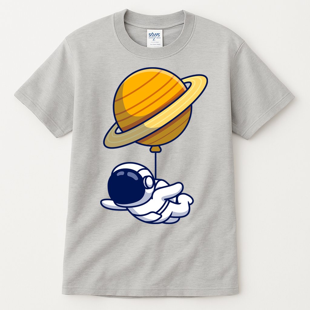 Cute Astronaut Floating On With Saturn Balloon Tall T-Shirt
