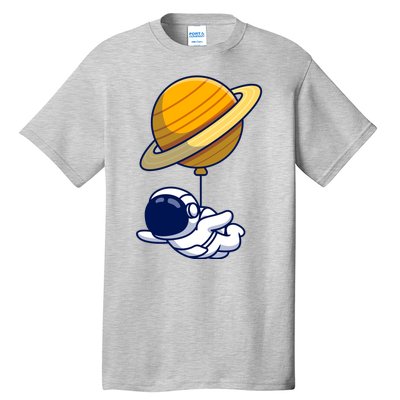 Cute Astronaut Floating On With Saturn Balloon Tall T-Shirt