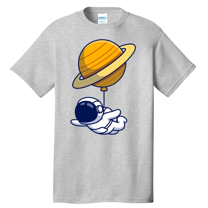 Cute Astronaut Floating On With Saturn Balloon Tall T-Shirt