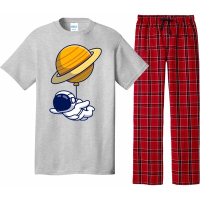 Cute Astronaut Floating On With Saturn Balloon Pajama Set