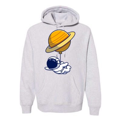 Cute Astronaut Floating On With Saturn Balloon Premium Hoodie