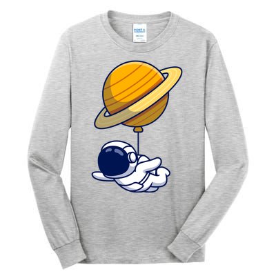 Cute Astronaut Floating On With Saturn Balloon Tall Long Sleeve T-Shirt