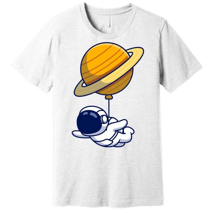 Cute Astronaut Floating On With Saturn Balloon Premium T-Shirt