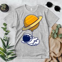 Cute Astronaut Floating On With Saturn Balloon Premium T-Shirt