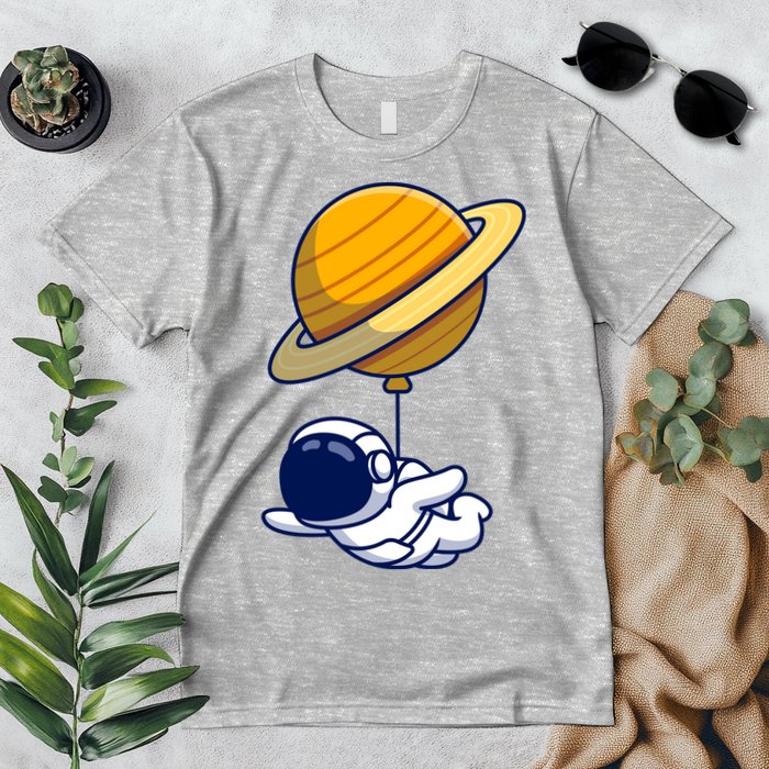 Cute Astronaut Floating On With Saturn Balloon Premium T-Shirt