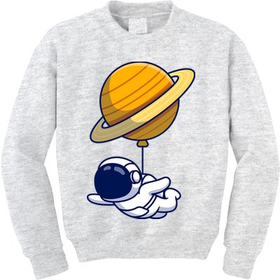 Cute Astronaut Floating On With Saturn Balloon Kids Sweatshirt