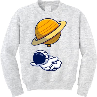 Cute Astronaut Floating On With Saturn Balloon Kids Sweatshirt