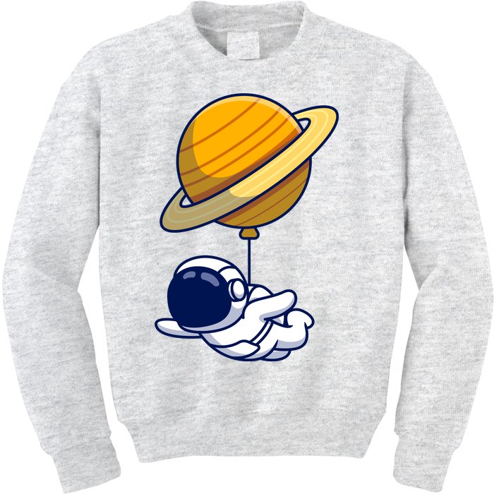 Cute Astronaut Floating On With Saturn Balloon Kids Sweatshirt