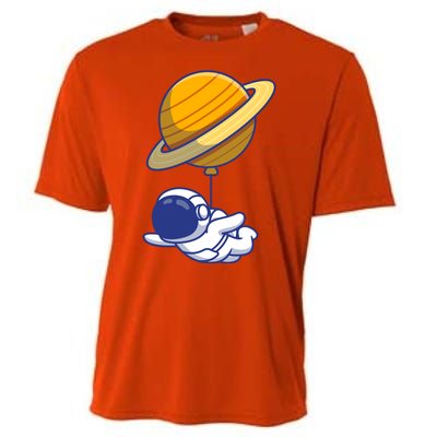 Cute Astronaut Floating On With Saturn Balloon Cooling Performance Crew T-Shirt