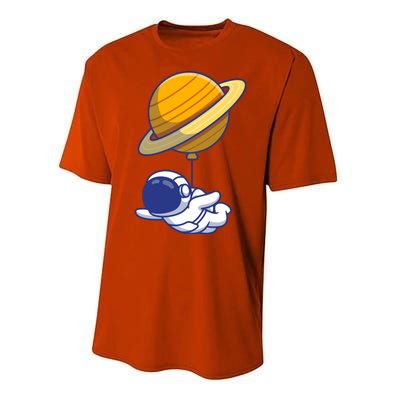 Cute Astronaut Floating On With Saturn Balloon Performance Sprint T-Shirt