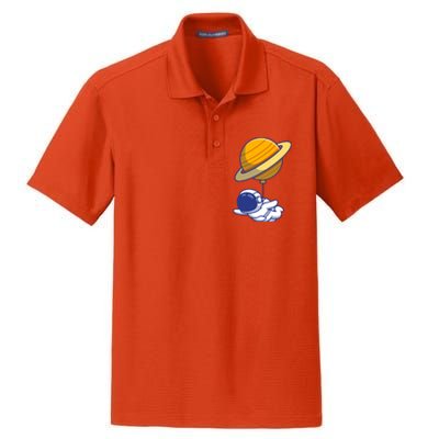 Cute Astronaut Floating On With Saturn Balloon Dry Zone Grid Polo