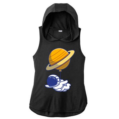 Cute Astronaut Floating On With Saturn Balloon Ladies PosiCharge Tri-Blend Wicking Draft Hoodie Tank