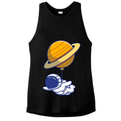 Cute Astronaut Floating On With Saturn Balloon Ladies PosiCharge Tri-Blend Wicking Tank