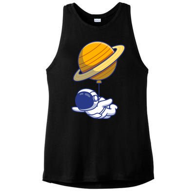 Cute Astronaut Floating On With Saturn Balloon Ladies PosiCharge Tri-Blend Wicking Tank