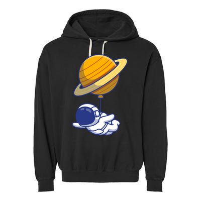 Cute Astronaut Floating On With Saturn Balloon Garment-Dyed Fleece Hoodie