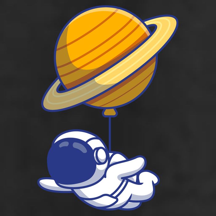 Cute Astronaut Floating On With Saturn Balloon 7 Panel Mesh Trucker Snapback Hat