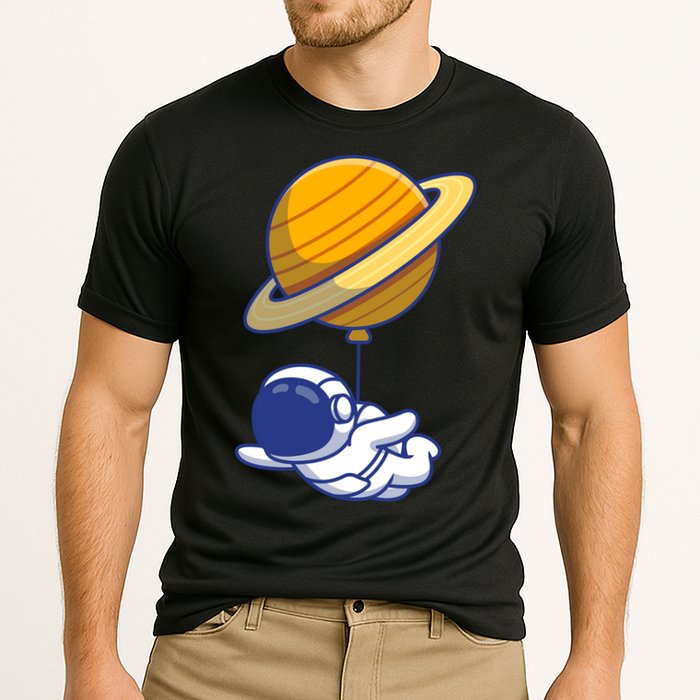 Cute Astronaut Floating On With Saturn Balloon Performance Shirt