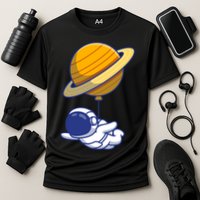 Cute Astronaut Floating On With Saturn Balloon Performance Shirt