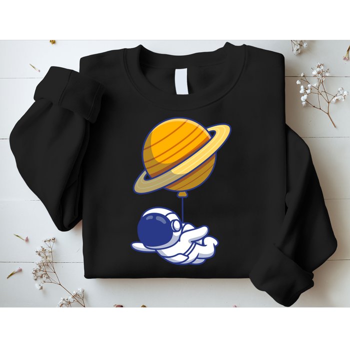 Cute Astronaut Floating On With Saturn Balloon Sweatshirt