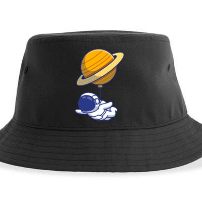 Cute Astronaut Floating On With Saturn Balloon Sustainable Bucket Hat