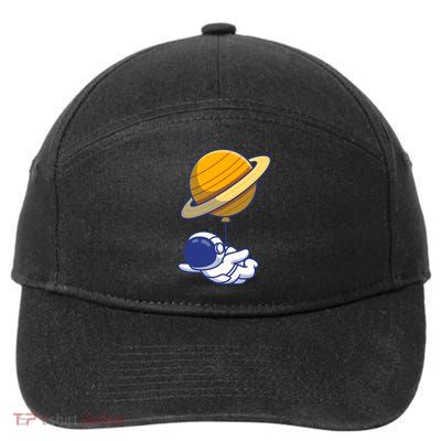 Cute Astronaut Floating On With Saturn Balloon 7-Panel Snapback Hat