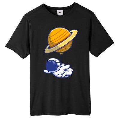 Cute Astronaut Floating On With Saturn Balloon Tall Fusion ChromaSoft Performance T-Shirt